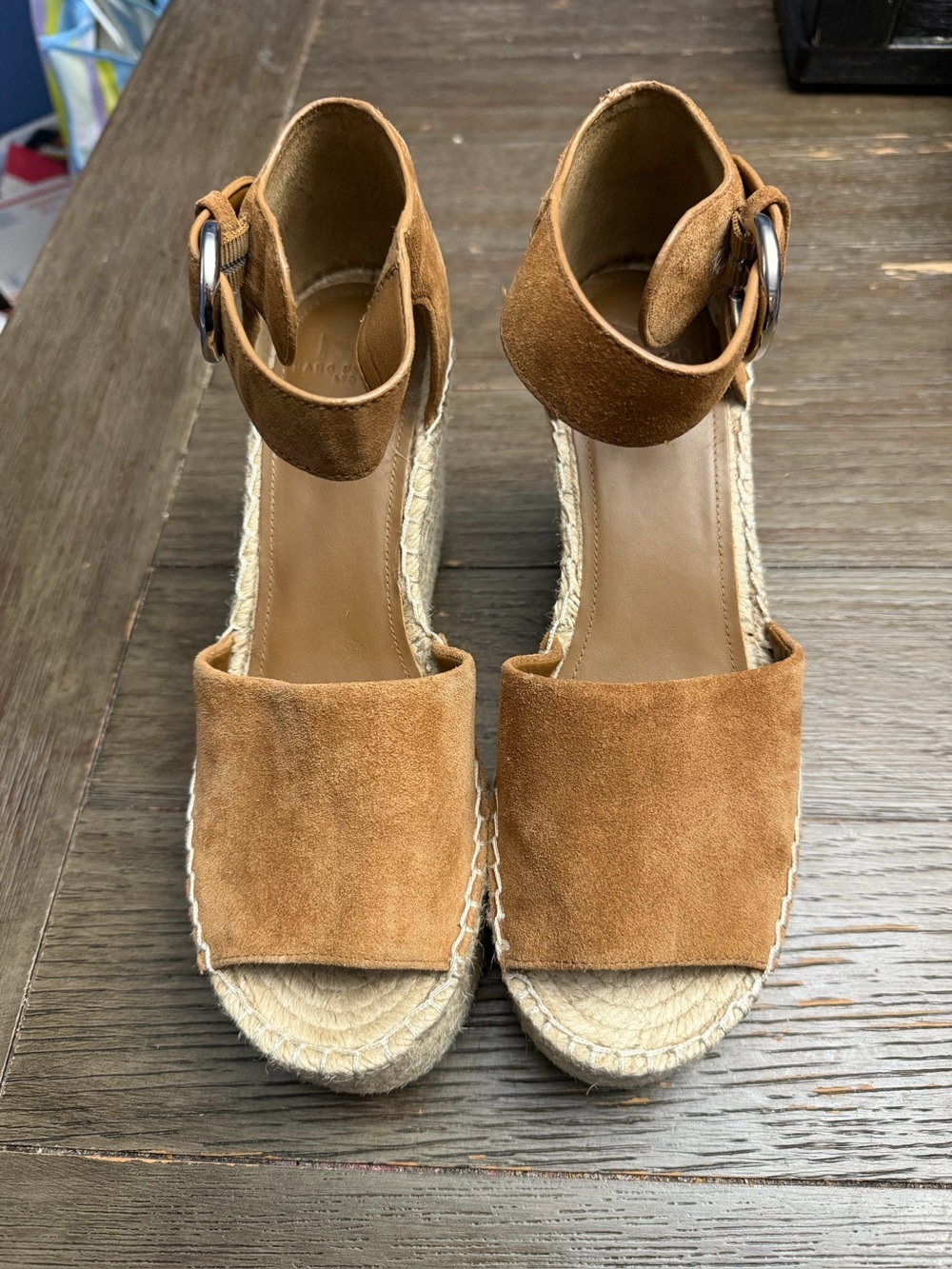 Marc Fisher Tan Suede Espadrille Wedge Sandals with Ankle Strap 9
